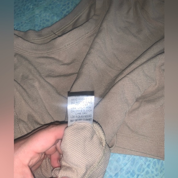 Mimosa Ribbed Long Sleeve Crop Top Beige/Tan - Large - Picture 10 of 10